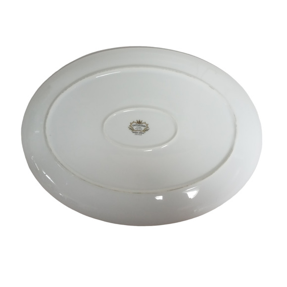 Vintage Oval Serving Platter Tray Castlecourt Wheat Spray Pattern Silver Rim 12" - Picture 5 of 9